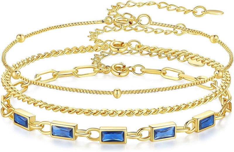 GexTyde Gold Birthstone Bracelet for Women, 18K Gold Plated Layered Jewelry Bracelet Set, Women Dainty Stackable Bracelets Link Paperclip Chain Valentines Day Gift for Women - Image 1